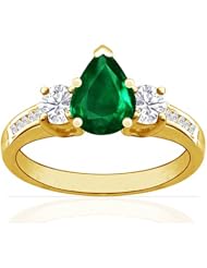 14K Yellow Gold Pear Cut Emerald Ring With Sidestones
