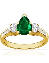 18K Yellow Gold Pear Cut Emerald Ring With Sidestones