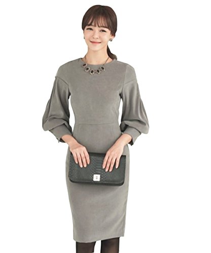 【 UN ANANAS 】 パフ スリーブ エレガント ニット ワンピース レディース キレイ目 大人 セレブ 通勤 通学 グレー ネイビー S M