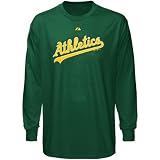MLB Majestic Oakland Athletics Green Wordmark Long Sleeve T-shirt (Medium)