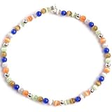 Sterling Silver Multi Color Catseye Anklet W/ Silver Bead 9in