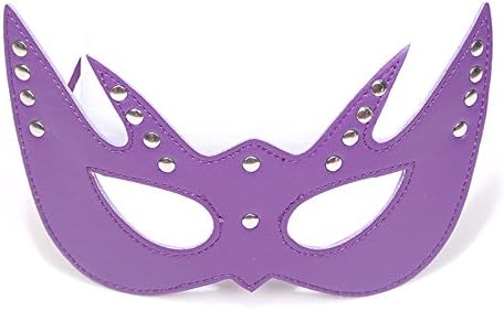 Davidsource Bat Shaped Rivet Shiny Leather Face Mask (Purple)