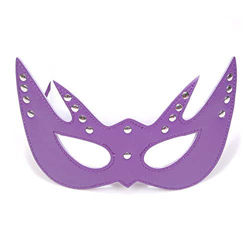 Davidsource Bat Shaped Rivet Shiny Leather Face Mask (Purple)