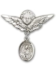 Sterling Silver Baby Badge with St. Malachy OMore Charm and Angel with Wings Badge Pin