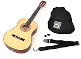 Produkt-Bild: Kindergitarre Akustik Gitarre in der 3/4 Gr&ouml;&szlig;e in Natur-Braun f&uuml;r ca. 8 -12 Jahre mit Zubeh&ouml;rset: Gitarrentasche, Gurt und Ersatzsaiten