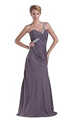 One Shoulder Charmeuse/Chiffon Backless Evening Dress 