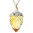 10k Yellow Gold Citrine and Diamond Acorn Pendant (.03 cttw, I-J Color, I3 Clarity), 18''