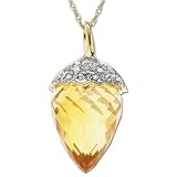 10k Yellow Gold Citrine and Diamond Acorn Pendant (.03 cttw, I-J Color, I3 Clarity), 18''