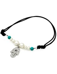Sterling Silver Freshwater Pearl Beaded Hamsa Bracelet