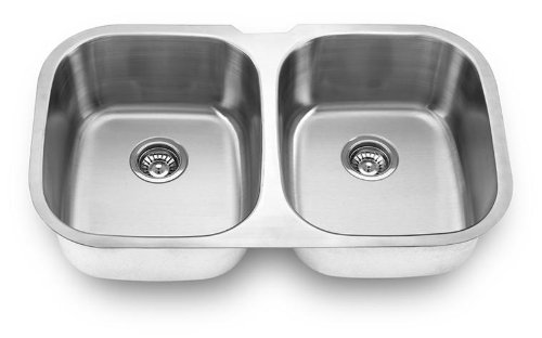 Yosemite Home Decor MAG504 18-Gauge Stainless Steel Undermount Double-Bowl Sink, 32-1/8-by-20-5/8-by-7-Inch, 9-Inch Deep, Satin