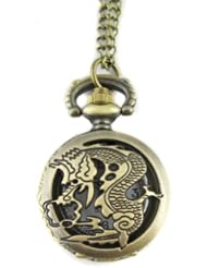 Youyoupifa Fashion Bronze Alloys Carve Dragon Patterns Quartz Pocket Watch(Unisex)