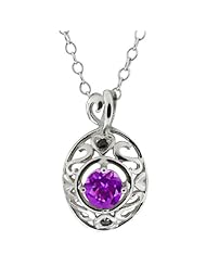 0.46 Ct Round Purple Amethyst and Black Diamond Sterling Silver Pendant