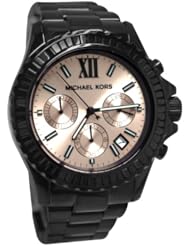 Michael Kors MK5872 Everest Chrono Peach Glitz Dial Black Steel Women Watch NEW