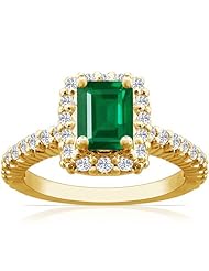 14K Yellow Gold Emerald Cut Emerald Ring With Sidestones (GIA Certificate)