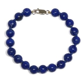 14k Yellow Gold 8mm Lapis Lazuli Beaded Bracelet, 7.25" by 