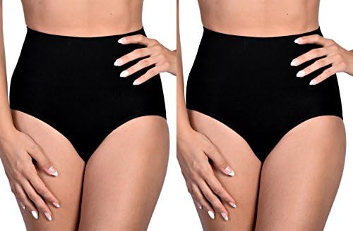 Body Beautiful Women's Shapewear Brief Seamless Hi-Waist Firm Control Panty 2 Pack Black Small/Medium