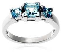 Sterling Silver Blue Topaz Three-Stone Ring