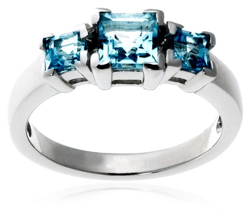 Sterling Silver Blue Topaz Three-Stone Ring