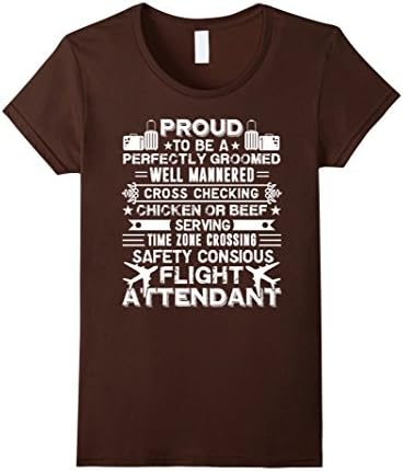 Women's Fight Attendant Shirt - Proud To Be A Flight Attendant Tee Medium Brown