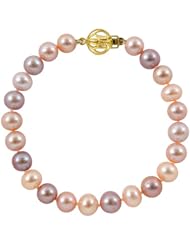 10-11mm 7" Pastel Multicolor Freshwater Pearl Bracelet "A" with 14K Yellow Gold Bead Clasp in Gift Box