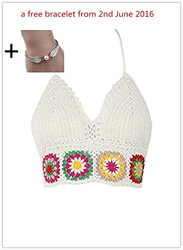 Doinshop Women Top Cami Tank Crochet Bralette Knit Beach Lace Bra (white)