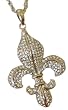 BIG BLING 3" Tall by 1 7/8" Wide Fleur De Lis Austrian Crystal Necklace - long 30" Gold Finished Chain