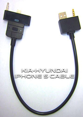 Kia Hyundai iPhone 5 5s Lightning iPod iPad iPhone5 Cable USB 3.5mm Forte / Optima / Soul / Rio / Rondo / Sedona / Sorento / Sportage / Fuze / Accent / Azera / Elantra / Genesis / Coupe / H1 / Santa Fe / Sonata / Tucson / Veracruz / I10 / I20 / I30 / I40 / I80 Lead Adapter Wire Cord (2009-2011 Model)
