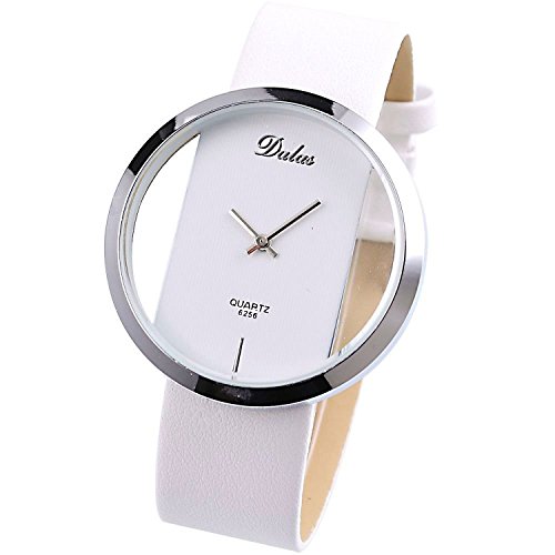 Dalas White Leather Transparent Dial Fashion Lady Girl Wrist Quartz Watch Gift WAA025