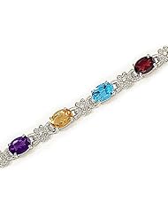 14kt Yellow Gold Oval Multi Color and Diamond Bracelet