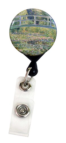 Buttonsmith® Claude Monet Green Japanese Bridge Deluxe Retractable Badge Reel With Alligator Clip and Extra-Long 36 inch Standard Duty Cord - Made in the USA, 1 Year Warranty
