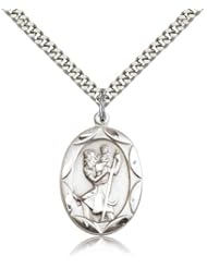 Free Engraving Included Medal- Sterling Silver St. Saint Christopher Pendant 1" 0801CSS w/24" SG Heavy Curb Chain w/Box Patron Saint of Travelers/Motorists