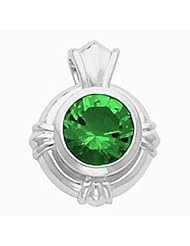 14K Yellow Gold Round Cut Chatham Created Emerald Pendant -- LIFETIME WARRANTY