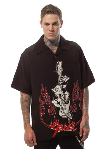 Fender Stratocaster Flames and Girls Club Shirt, Flaming Strat