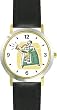 Man in Green Robe Blowing Shofer or Shofar Judaica Jewish Theme - WATCHBUDDY&reg; DELUXE TWO-TONE THEME WATCH - Arabic Numbers - Black Leather Strap-Women's Size-Small