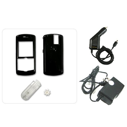 Rim BlackBerry Pearl 8100 PDA Smart Phone Solid Black Snap-On Crystal Case Cover with Removable Ratcheting Belt Clip – Bundled with 12v Rapid Premium Car Charger and Home Travel Wall AC Adapter Charger