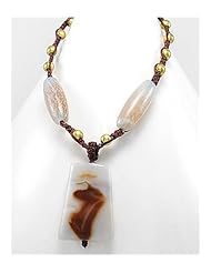 Cotton Waxed Thread Agate Necklace In Brass