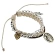 White Leather Braided Bracelet with St. Benedict Charm - Adjustable Size, Sliding Tie Knot Closure