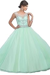 Tulle Sequined Beaded Jeweled  Lace  Sheer Pleated   Ball Gown Quinceanera Dress  With Rhinestones and Ruffles