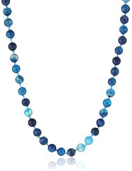 Blue Agate Bead Necklace with Sterling Silver Clasp 36"