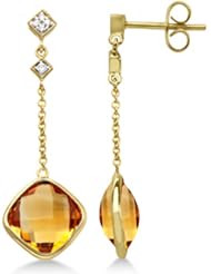 Dangle Drop Diamond and Citrine Earrings Natural Cushion Cut 14k Yellow Gold (7.05ct)