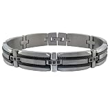 Stainless Steel Mens Bracelet w/ Black Diamond Accent & Black Plating, 8.25