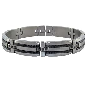 Mens Stainless Steel Bracelet with Black Diamond-Accent and Black Plating,... by