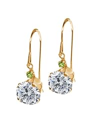 2.04 Ct Round H/I Diamond Green Peridot 14K Yellow Gold Earrings
