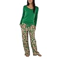 Nick & Nora&reg; Womens Knit Top/Fleece Pant PJ Set - Santa Monkeys Green
