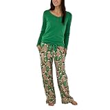 Nick & Nora® Womens Knit Top/Fleece Pant PJ Set - Santa Monkeys Green