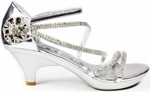 JJF Shoes AG Crystal Flower Rhinestone Evening Dress Ankle Strappy Low Heel Sandals