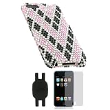 Full Rhinestones Design Snap On Hard Case for Apple iPod Touch 3 and 2 Bundled with Young Micro Shoe Silicone Pouch for Nike+ Sensor (iPod Touch & Sensor NOT Included)