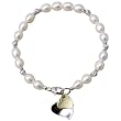 Silver Twist White Cultured Pearl Bracelet w. Double Heart Shaped Charm Silver Twist White Cultured Pearl Bracelet w. Double Heart Shaped Charm
