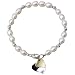 Silver Twist White Cultured Pearl Bracelet w. Double Heart Shaped Charm
