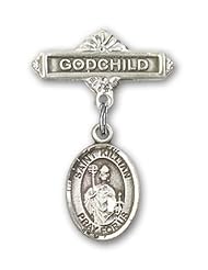 Sterling Silver Baby Badge with St. Kilian Charm and Godchild Badge Pin